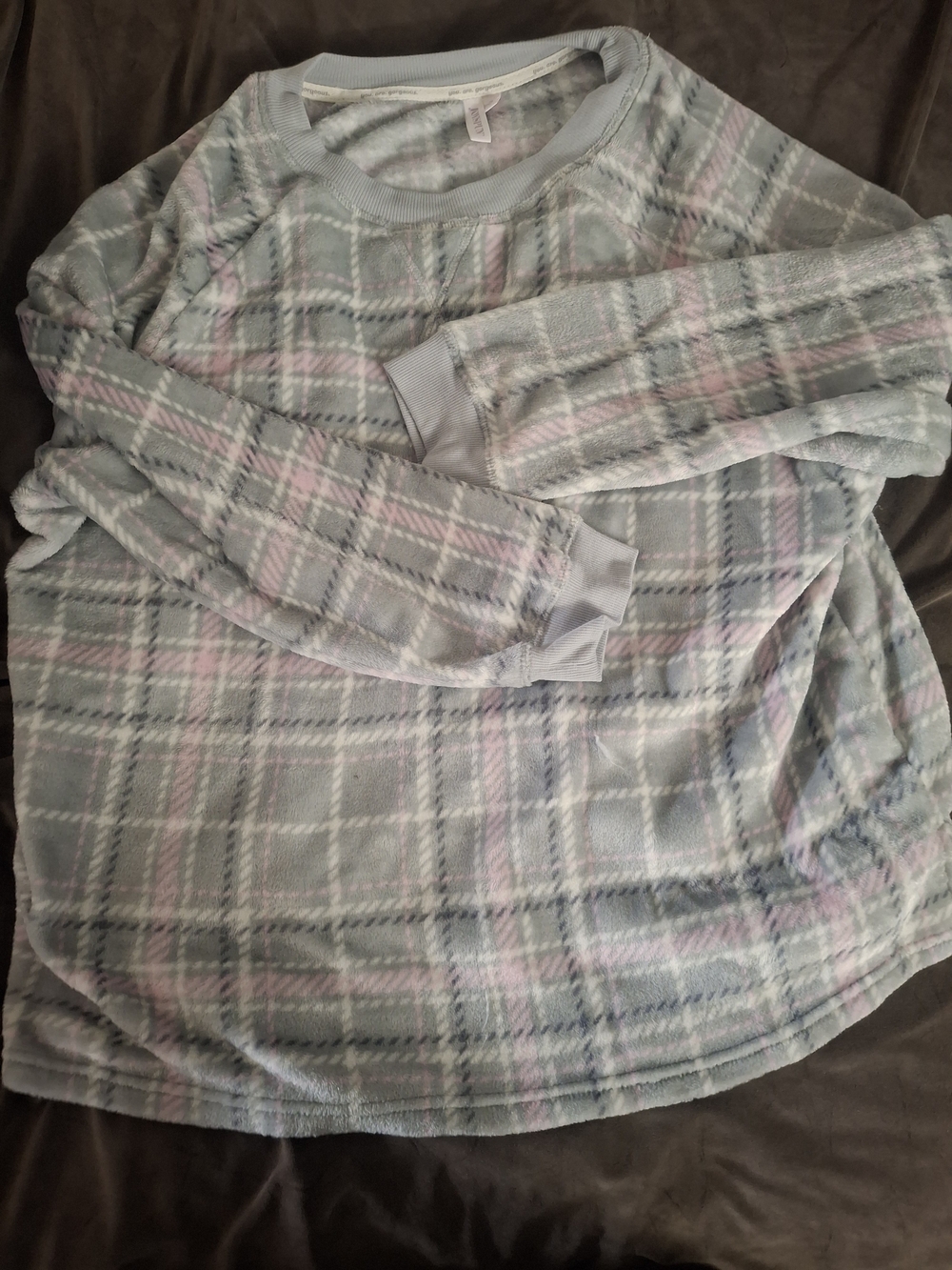 Cozy Plaid Fleece Pullover in Pastel Blue & Pink
